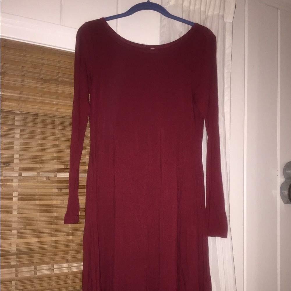 Red long sleeved midi dress